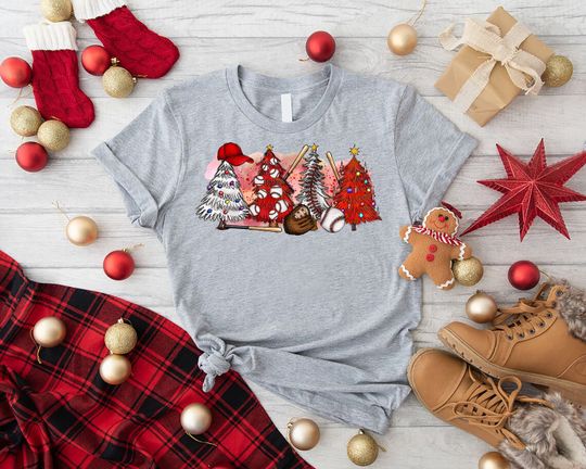 Discover Christmas Tshirt, Baseball Christmas Trees Shirt, Christmas Gift For Baseball Lover, Baseball Mom Xmas Shirt, Baseball Player Christmas Gift