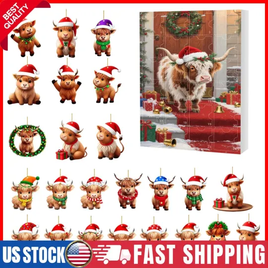 Discover 2025 Highland Cow 2D Advent Calendar Kids Xmas Gift 24 Days Christmas Countdown