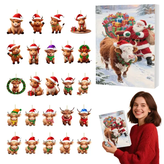 Discover 2025 Highland Cow 2D Advent Calendar Kids Xmas Gift 24 Days Christmas Countdown