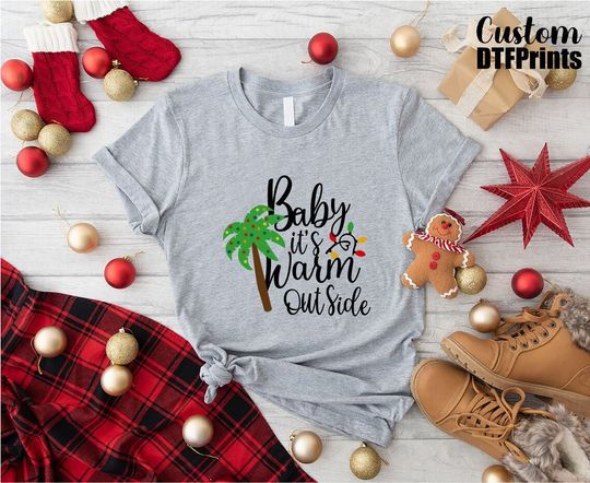 Discover Summer Xmas Tshirt, Baby Its Warm Outside Tee, Christmas Palm Tree Shirt,Xmas Lights Tee,Christmas Family Vacation Shirt,Summer Holiday Gift