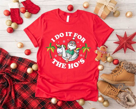 Discover July Christmas Shirt, Tropical Christmas Shirt, Funny Christmas In July Shirt, I Do It for the Hos Summer Santa Shirt, Xmas In July Shirt