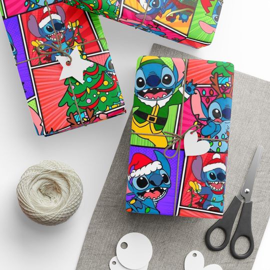 Discover Gift Wrap, Stitch & Christmas Lights Wrapping Paper - Holiday Present Decoration, Festive Gift Packaging, Unique Xmas Theme Paper, Cute