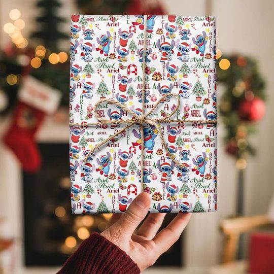 Discover Custom Stitch Santa Christmas Wrapping Paper, Disneyland Holiday Gift Wrap, Christmas Gift for Stitch Fans, Stitch Holiday Gift Wrap