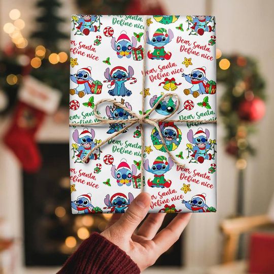 Discover Disneyland Stitch and Lilo Holiday Wrapping Paper, Stitch Christmas Gift Wrap, Couple Christmas Wrap Gift, Disneyland Birthday Wrap