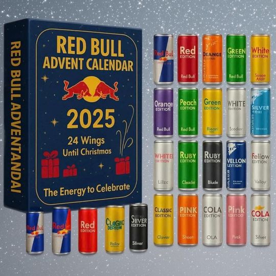 Discover Red Bull Advent Calendar 2025, Energy Drink Red Bull Can Ornaments, 24 Days Energy to Celebrate Countdown Christmas Gift, Christmas Ornament