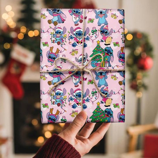 Discover Disneyland Stitch Christmas Wrapping Papers, Stitch Christmas Gift Wrap, Magic Kingdom Wrap, Ohana Means Family Gift Wrap