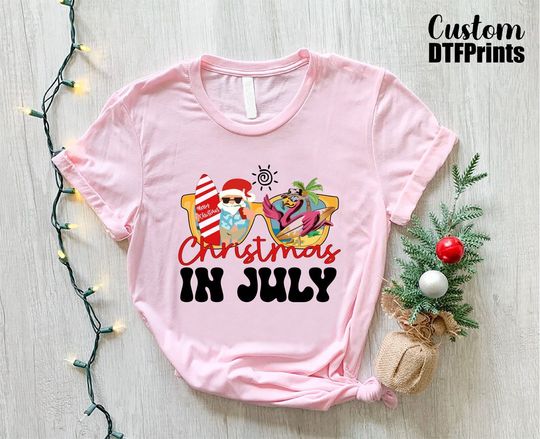 Discover Xmas In July Tshirt, Santa Flamingo Shirt, Summer Christmas Family Vacation Shirt, Beach Holiday Shirt, Summer Santa Claus Shirt, Xmas Gift