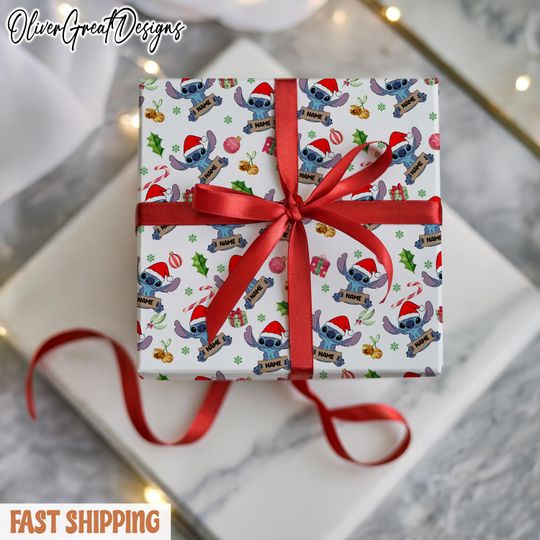 Discover Personalised Disney Stitch Christmas Wrapping Paper, Lilo and Stitch Gift Wrap, Stitch and Angel, Stitch Christmas