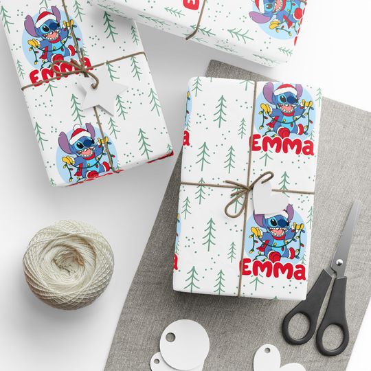 Discover Personalized Stitch Christmas Wrapping Paper, Custom Name Gift Wrap, Cute Stitch Holiday Paper, Custom Birthday Wrapping, Xmas Gift Wrap