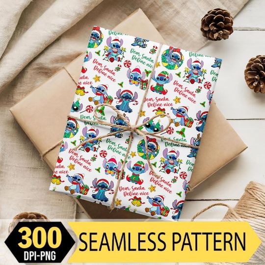 Discover Disneyland Stitch and Lilo Holiday Seamless Pattern Png, Stitch Christmas Gift Wrap, Couple Christmas Wrap Gift, Disneyland Birthday Wrap