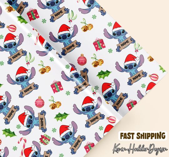 Discover Personalized Stitch Christmas Wrapping Paper, Cute Stitch Gift Wrap, Custom Name Christmas Wrapping Paper for Kids, Birthday Gift Wrap