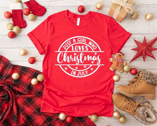Discover Summer Christmas Shirt, Funny July Party Shirt, Just a Girl Who Loves Christmas In July,Womens Christmas Shirt,Xmas In Summer Shirt,July Tee
