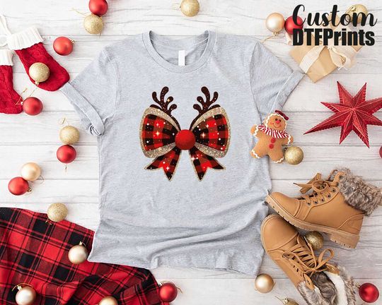 Discover Christmas Reindeer Coquette Bow Shirt,Cute Christmas Tshirt,Xmas Reindeer Tshirt,Womens Christmas Tee,Funny Christmas Shirt,Xmas Gift