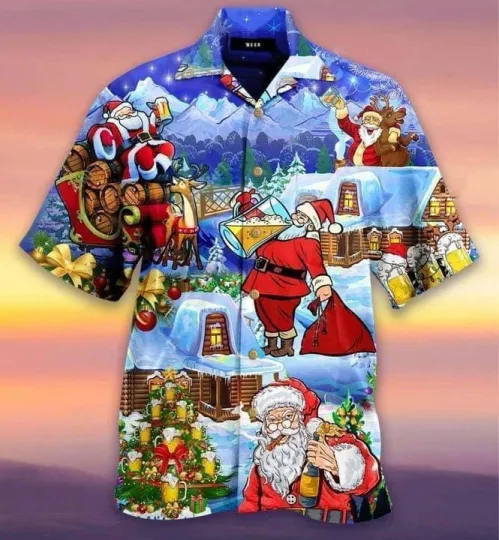Discover Santa Claus Drinking Beer Hawaiian Shirt