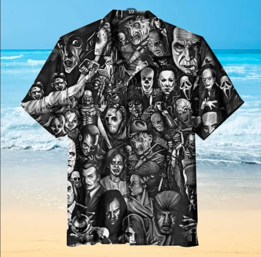 Discover Iconic Horror Movie Collage Halloween Theme Hawaiian Shirt