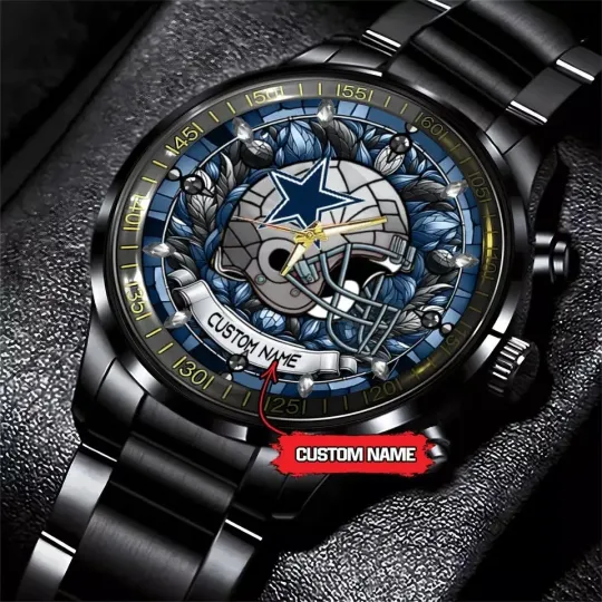 Discover Cowboys Personalized Black Stainless Steel Calendar Band Watch