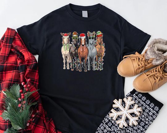 Discover Christmas Horses T-shirt, Western Christmas Horse Shirt, Farmer Christmas Gift