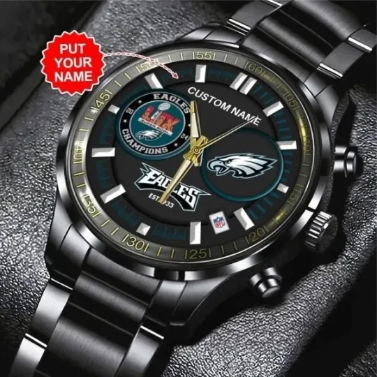 Discover Eagles Black Stainless Steel Calendar Band Watch