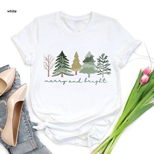 Discover Merry And Bright Shirt, Christmas Trees Shirt, Christmas Family Shirts