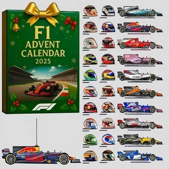 Discover F1 Advent Calendar 2025, 24-Day Countdown Ornament, Mini Race Cars 2D Flat Ornament, Unique Christmas Gift for Motorsport Racing Fans