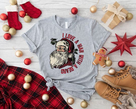 Discover I Love A Man With A Beard Shirt, Christmas Santa Tshirt, Vintage Santa Claus Shirt