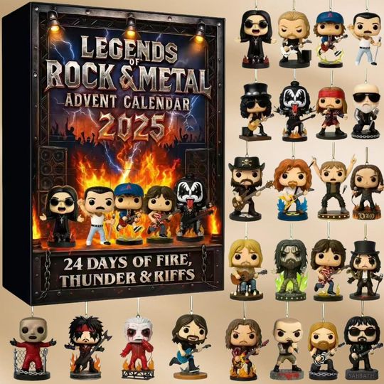 Discover Legends of Rock & Metal Advent Calendar, 2D Flat Acrylic Music Character Collection Countdown, 24 Days Christmas Countdown Calendar Box Gift