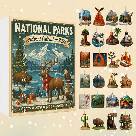 Discover National Parks Advent Calendar 2025, 24 Days Advent Christmas Ornaments, Christmas Countdown for Nature Lovers, Parks Collectible Gift