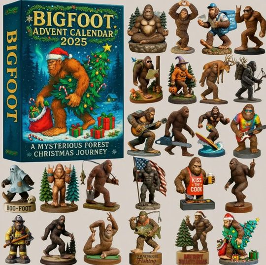 Discover Bigfoot Advent Calendar 2025, Surprise Christmas Advent Calendar, 24 Uniquely Bigfoot Ornaments, for Xmas Tree Decor & Sasquatch Enthusiast
