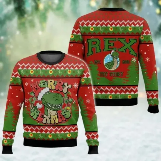 Discover Toy Story Ugly Christmas Sweater, Rex Santa Xmas Sweater, Disney Xmas Holiday