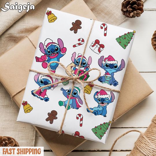 Discover Disney Stitch Christmas Wrapping Paper, Lilo and Stitch Gift Wrap, Stitch and Angel, Stitch Christmas