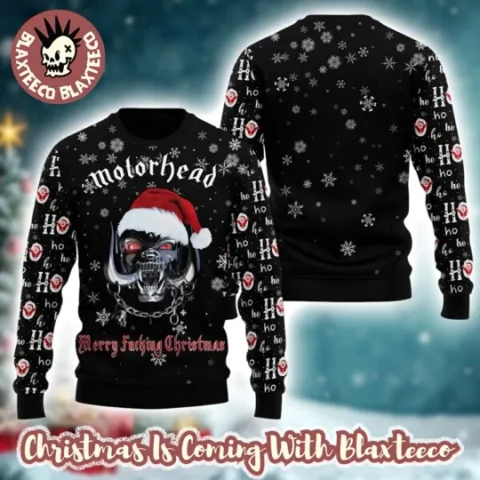 Discover Motor1head Fcking Christmas Mechanic Snaggletooth Head Santa HoHoHo Ugly Sweater