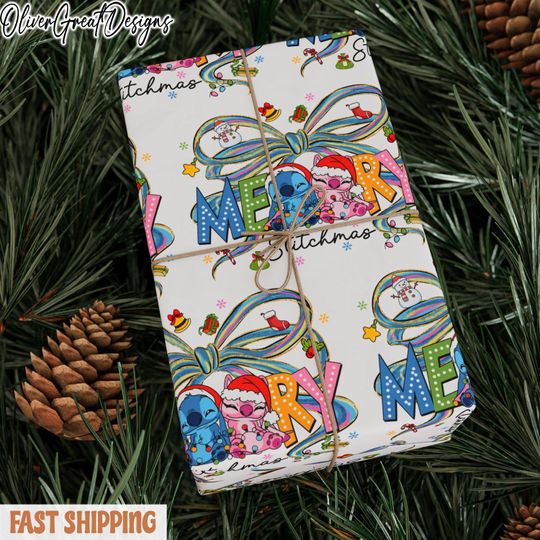 Discover Gift Wrap, Stitch & Christmas Lights Wrapping Paper - Holiday Present Decoration, Festive Gift Packaging