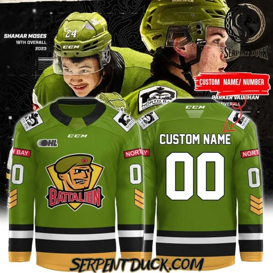 Discover Personalized North Bay Battalion Green Gold 2025 New Hockey Shirt Men's Fan Gear