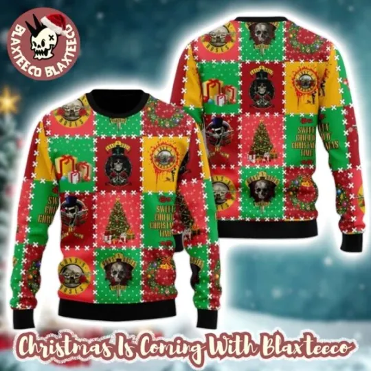 Discover Gun And Rose Sweet Time Knitted Checker Board Pattern Christmas Ugly Sweater