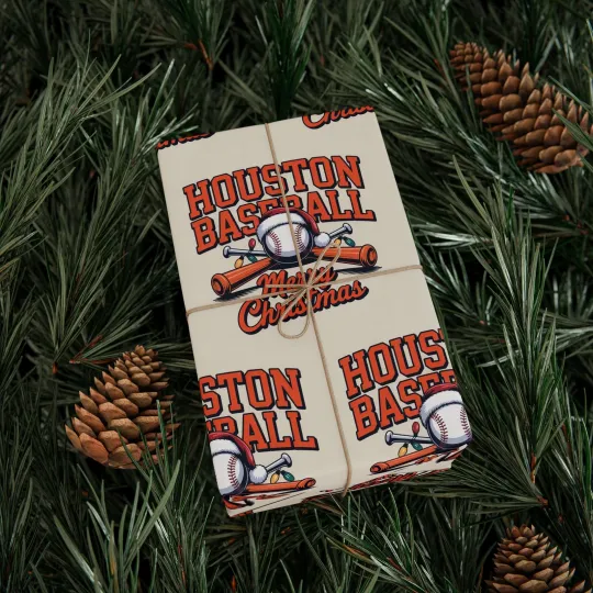 Discover Houston Astros Baseball Merry Christmas Wrapping Paper Gift Wrap Sports Fan