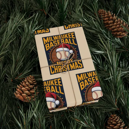 Milwaukee Brewers Baseball Merry Christmas Wrapping Paper Gift Wrap Sports Fan