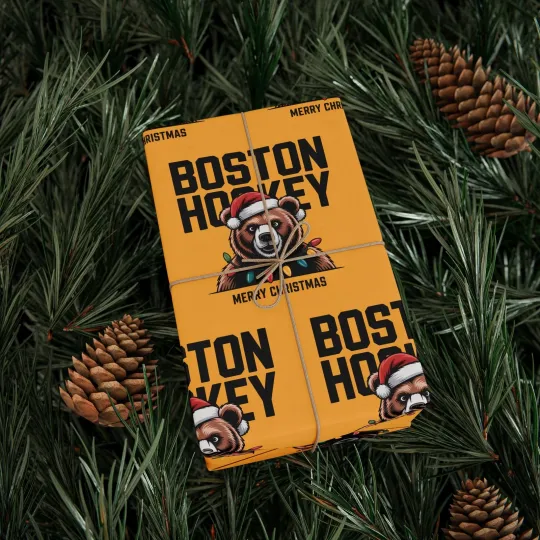Discover Boston Bruins Hockey Merry Christmas Wrapping Paper Gift Wrap Sports Fan