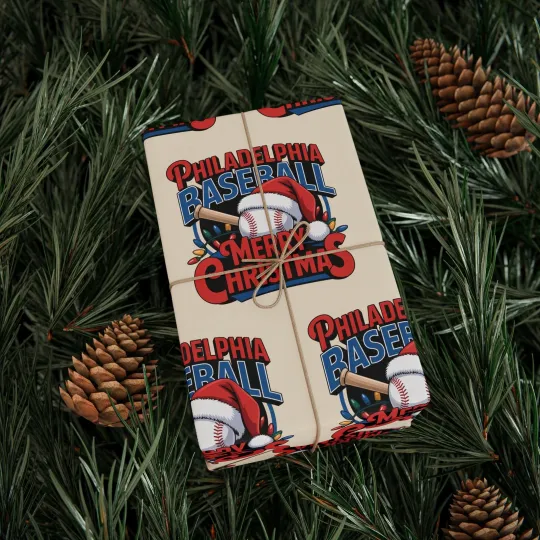 Philadelphia Baseball Merry Christmas Wrapping Paper Gift Wrap Sports Phillies