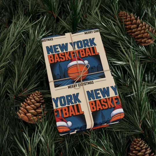 Discover New York Basketball Merry Christmas Wrapping Paper Gift Wrap Sports Fan Knicks