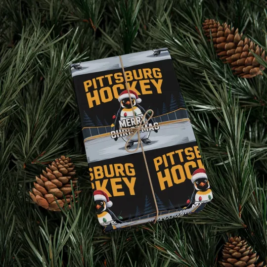 Discover Pittsburg Hockey Merry Christmas Wrapping Paper , Sports Fan Christmas Peguins