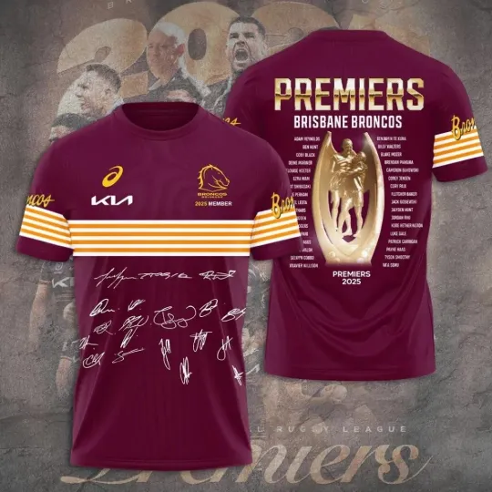 Discover Brisbane Broncos 2025 NRL Premiers 3D T-Shirt