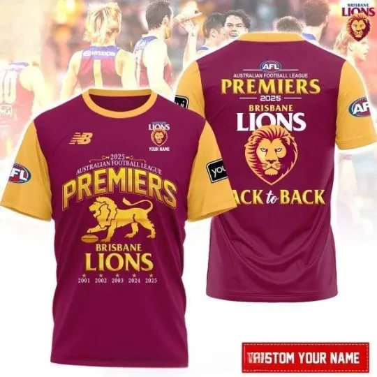 Discover 2025 Brisbane Lions Back To Back Premiers 3D T Shirt
