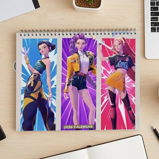 Kpop Demon Hunter Huntrix Calendar | 2026 Calendar | Kpop Gift | Gift for Daughter | Huntrix | Kpop Hunters | Horizonta