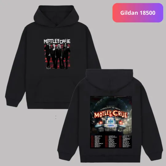 Discover Motley Crue Carnival of Sins Shirt, Motley Crue Tour 2026 Two Sided Hoodie