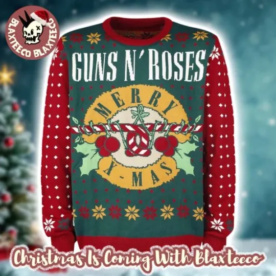 Discover Gun And Rose Merry Xmas Guns Candy Crane Theme Knitted Ugly Christmas Sweater