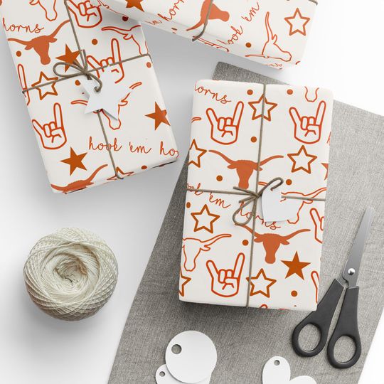 Discover Longhorn Wrapping Paper Hook'em Horns Gift Wrap Holiday Gift Wrap Birthday Wrap Unique Gift Wrap