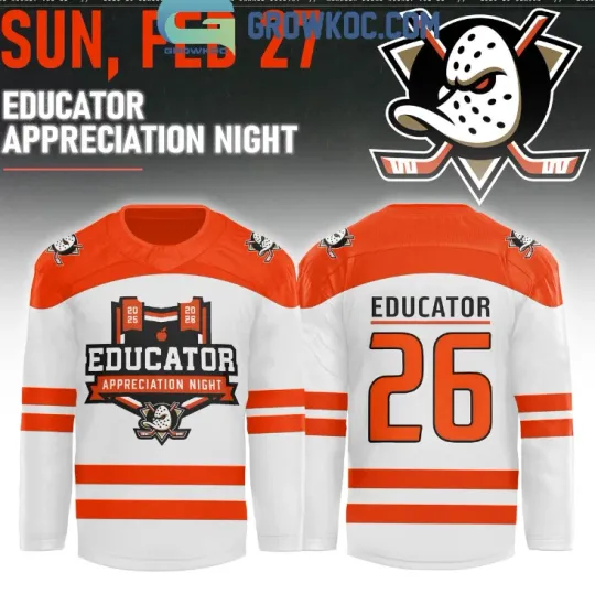 Discover Ducks x Educator Appreciation Night 2026 Hockey Jersey Gift For Christmas