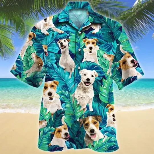 Parson Russell Terrier Dog Lovers Tropical Leaves Pattern Hawaiian Shirt
