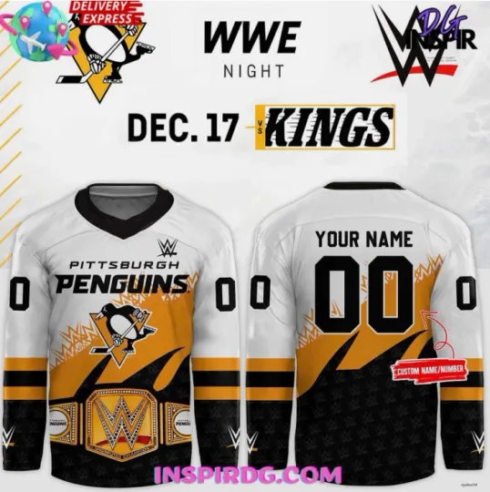 Discover Personalized Penguins x Wrestling Entertainment Night 2025 Hockey Jersey Gift For Christmas