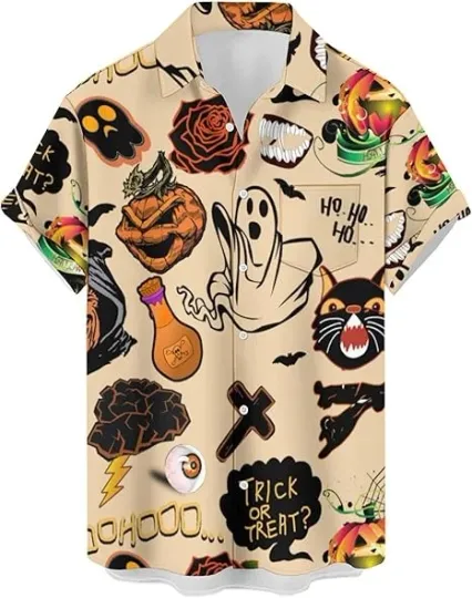 Discover Mens Halloween Christmas Shirts Funky Button Down Shirts Party Aloha Shirt Santa